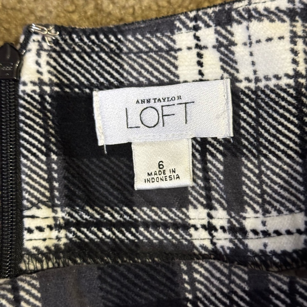 ANN TAYLOR LOFT Black White Plaid Cotton Skirt Academia Casual Basic Preppy Sz6 - Picture 4 of 10